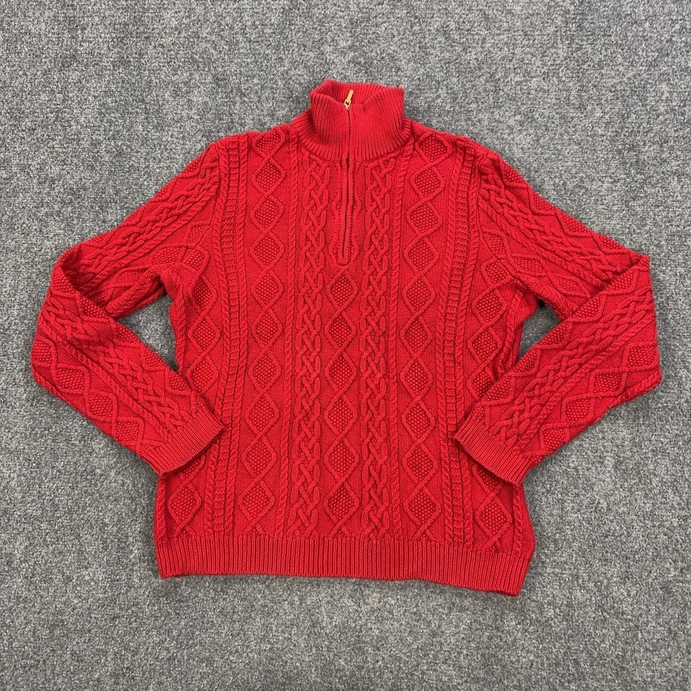 VTG Lauren Ralph Lauren Sweater Womens Large Red Cable Knit 1/4 Zip Mock Neck